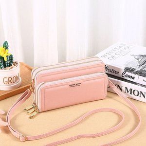 Women Cell Phone Large Leather Wallet Zip Handbag Crossbody Shoulder Strap